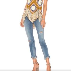 Free People Great Heights Distressed Skinny Jeans Blue Cropped Frayed He…